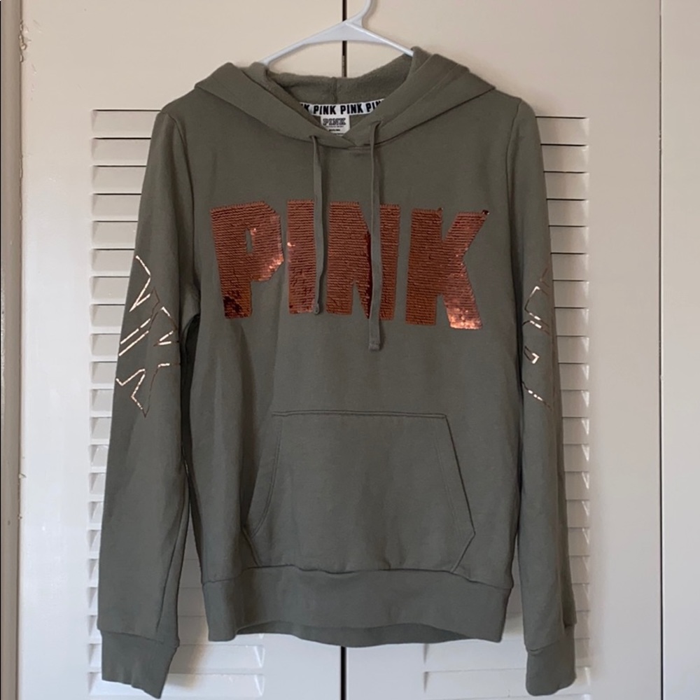 OLIVE GREEN AND ROSE GOLD “PINK” HOODIE